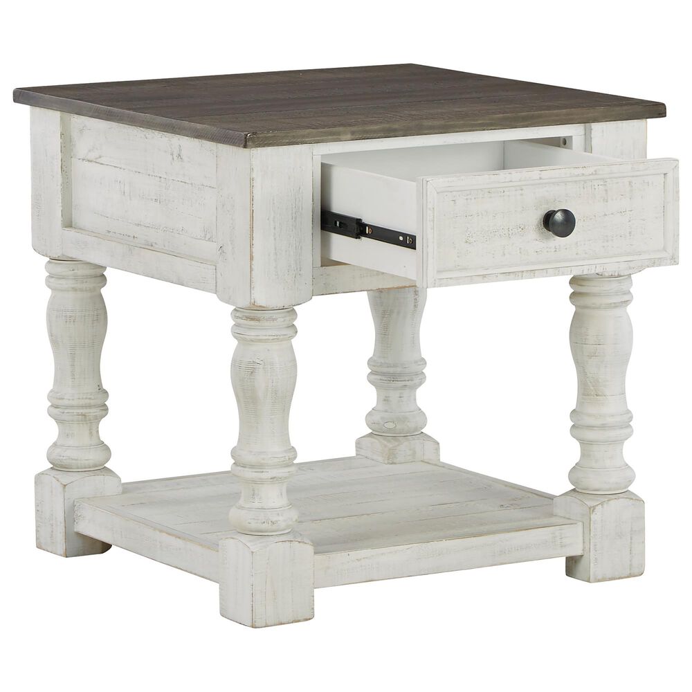Ashley Havalance End Table in Distressed Vintage White and Weathered Gray, , large