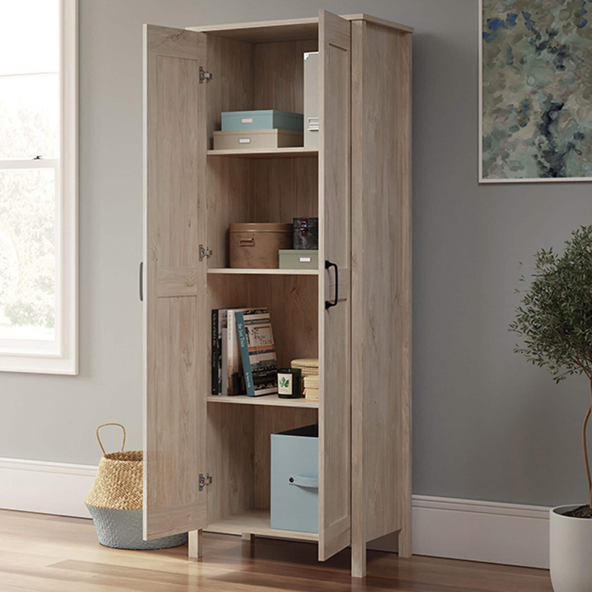 Sauder 2 Door Storage Cabinet in Chalk Oak