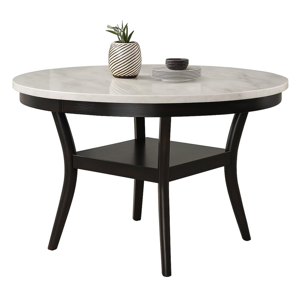 New Heritage Design Celeste Faux Stone Two Tier Dining Table in Espresso with USB Ports, , large