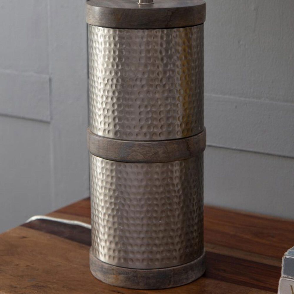 A&amp;B Home Hammered Table Lamp with Collapsible Shade in Gray and Silver, , large