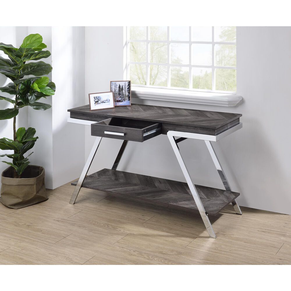 Steve Silver Furniture Roma Sofa Table in Shadow Grey and Chrome, , large
