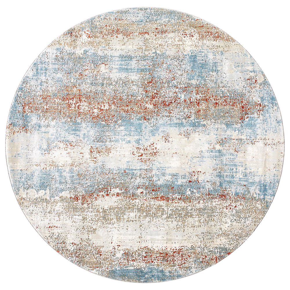 Surya Brunswick 5"3" Round Blue, Taupe, Cream, Tan, Seafoam and Gray Area Rug, , large