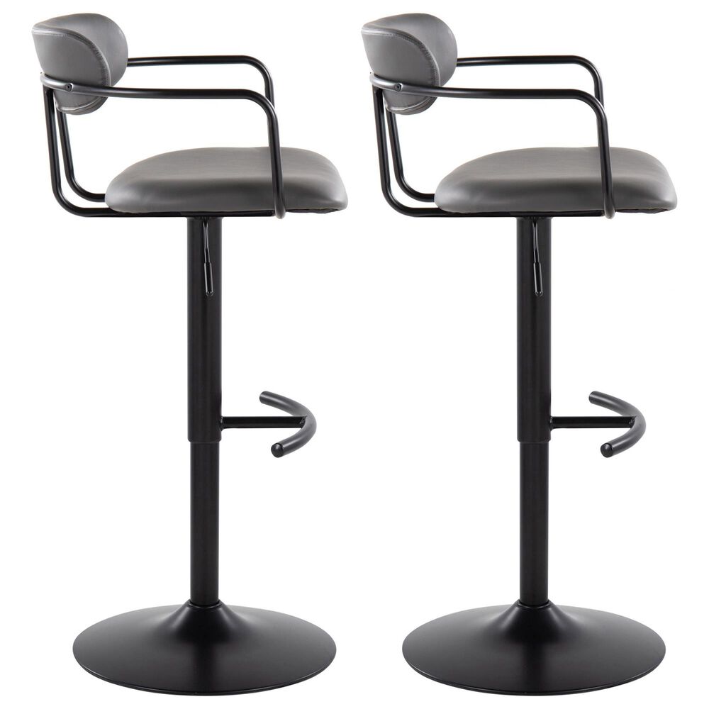 LumiSource Demi Swivel Adjustable Bar Stool with Grey Upholstery in Black (Set of 2), , large