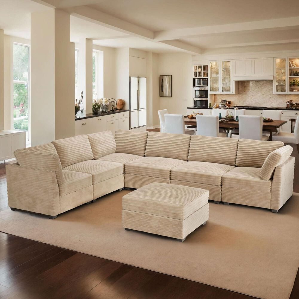 HOMLUX 7-Piece Mod Sectional with Chaise in Beige, , large