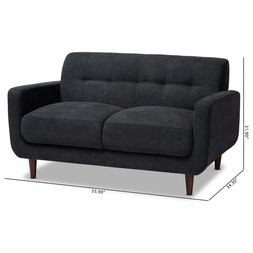 Baxton Studio Allister Stationary Loveseat in Dark Grey, , large