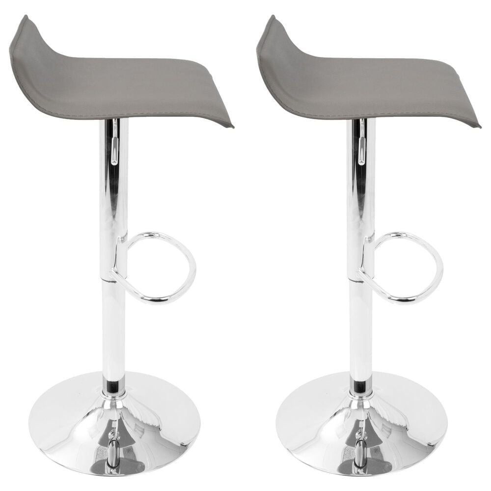 Lumisource Ale Swivel Adjustable Barstool with Grey Seat in Chrome &#40;Set of 2&#41;, , large
