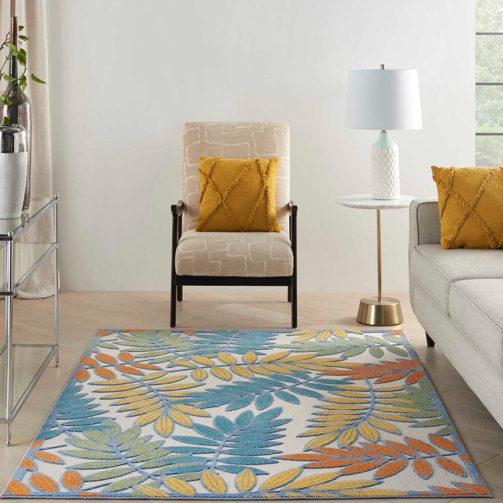 Nourison Aloha ALH18 6&#39; x 9&#39; Ivory and Multicolor Indoor/Outdoor Area Rug, , large