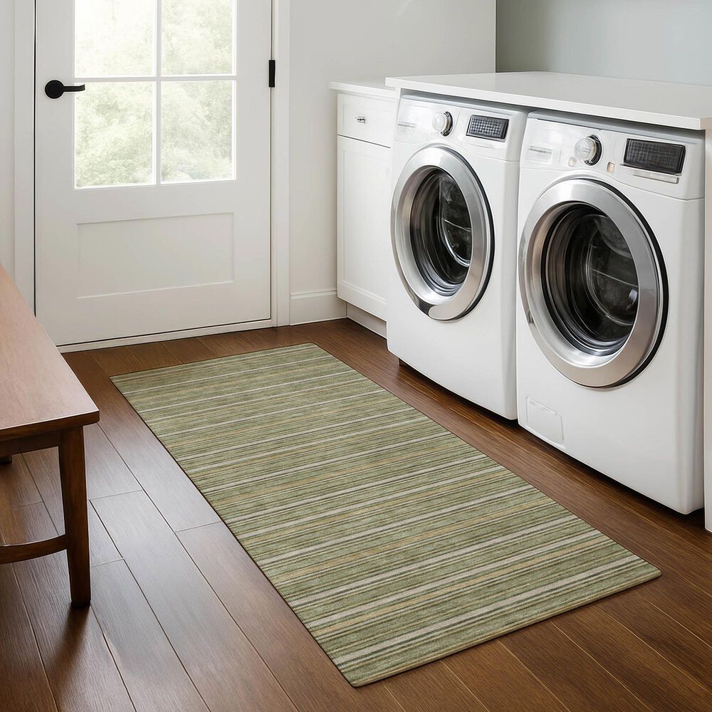 Dalyn Rug Company Soft Essentials Striped Olive 2'3" x 7'6" Indoor/Outdoor Runner, , large