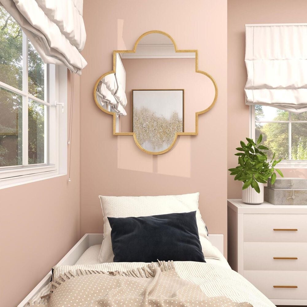 Maple and Jade 34&quot; Metal Geometric Quatrefoil Wall Mirror in Satin Gold, , large
