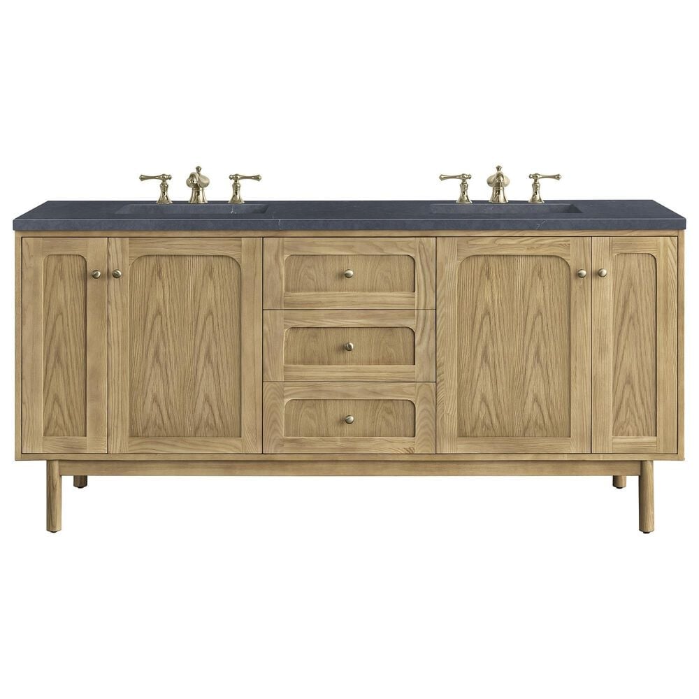James Martin Vanities Laurent 72" Double Bathroom Vanity in Light Natural Oak with 3 cm Charcoal Soapstone Quartz Top and Rectangular Sinks, , large
