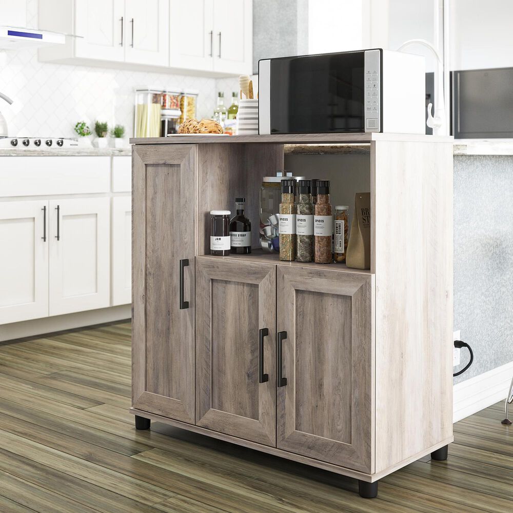 DHP Delany Microwave Stand in Gray Oak and Black, , large