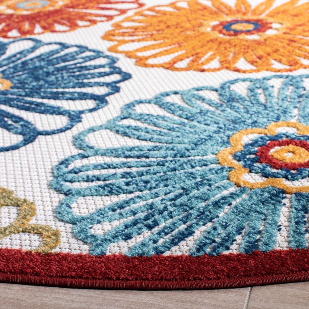 Safavieh Cabana CBN801A 8&#39; Round Creme and Red Indoor/Outdoor Area Performance Rug, , large
