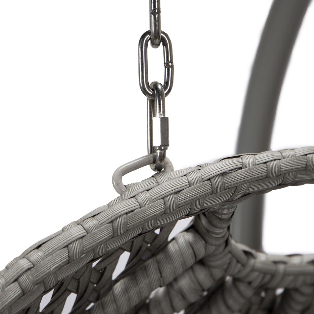 Leisuremod Mendoza Patio 2-Seat Hanging Egg Swing Chair with Dark Grey Cushion in Light Grey, , large