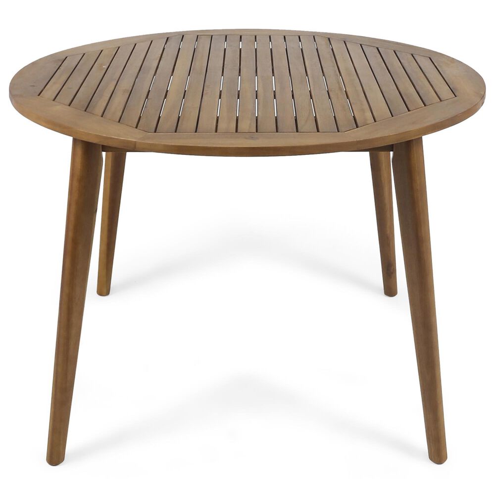 Hearth and Haven Outdoor Wooden Dining Table with Straight Leg and Round Tabletop in Teak, , large
