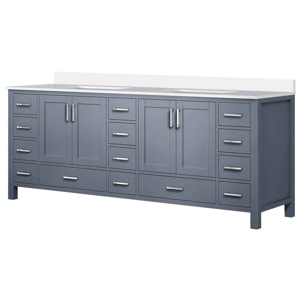 Lexora Home Jacques 84" Double Bathroom Vanity in Dark Grey with 2 cm White Cultured Marble Top and Rectangular Sinks, , large