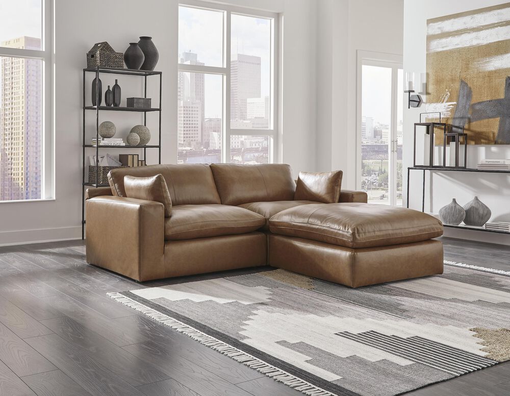 Ashley Emilia 3-Piece Stationary Reversible Sectional with Ottoman in Caramel, , large