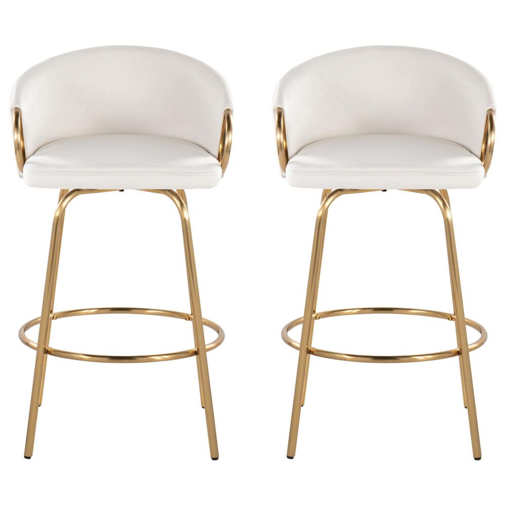 LumiSource Claire Swivel Counter Stool with Cream Velvet Upholstery in Gold (Set of 2), , large