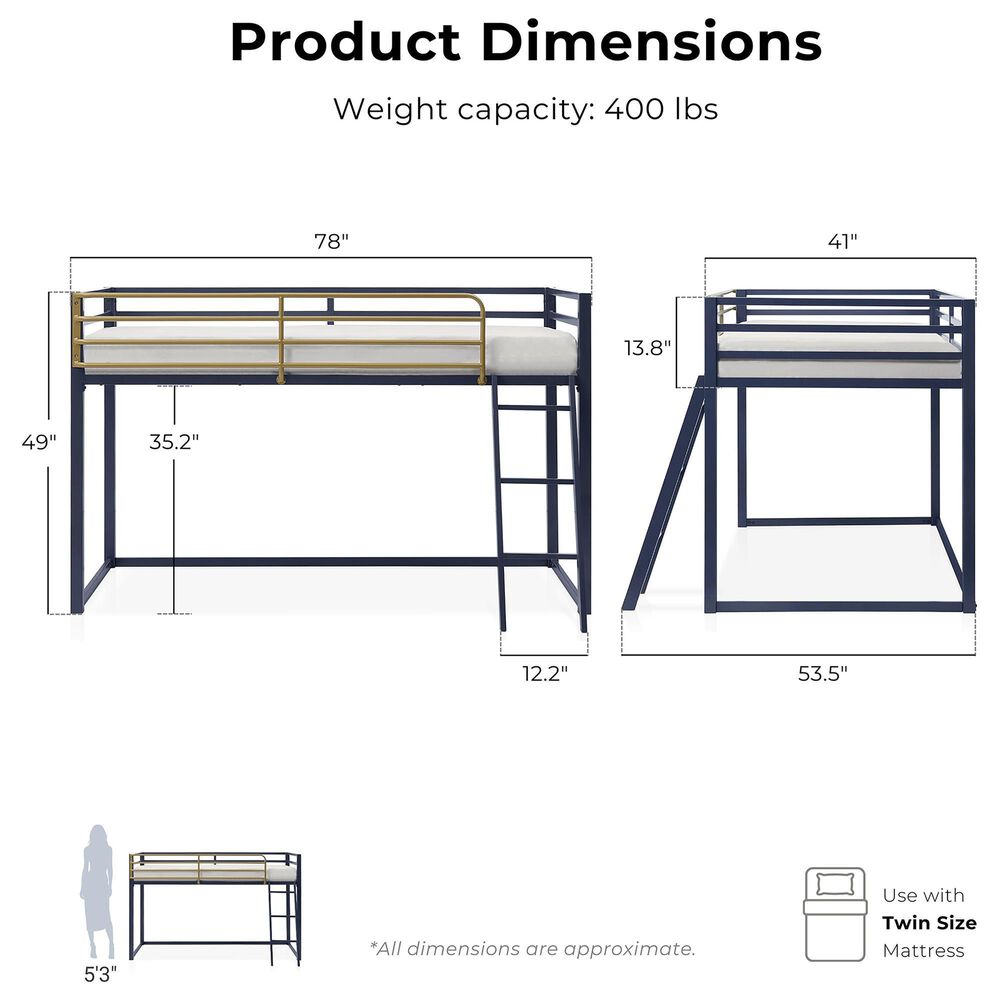 Furniture of America Haven Twin Loft Bed in Blue and Gold, , large