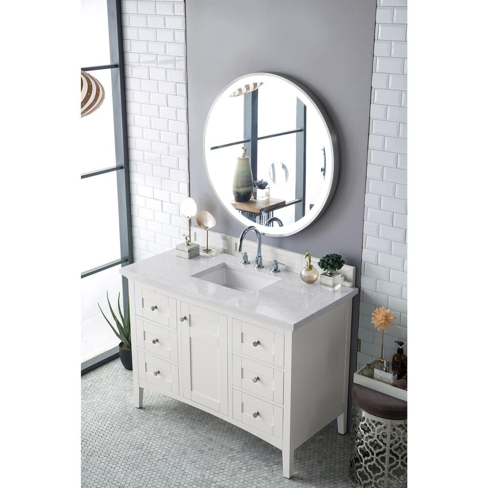 James Martin Vanities Palisades 48&quot; Single Bathroom Vanity in Bright White with 3 cm Eternal Jasmine Pearl Quartz Top and Rectangular Sink, , large