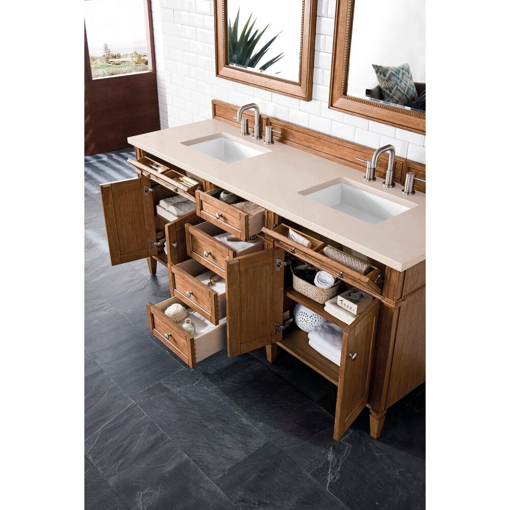 James Martin Vanities Brittany 72" Double Bathroom Vanity in Saddle Brown with 3 cm Eternal Marfil Quartz Top and Rectangle Sinks, , large