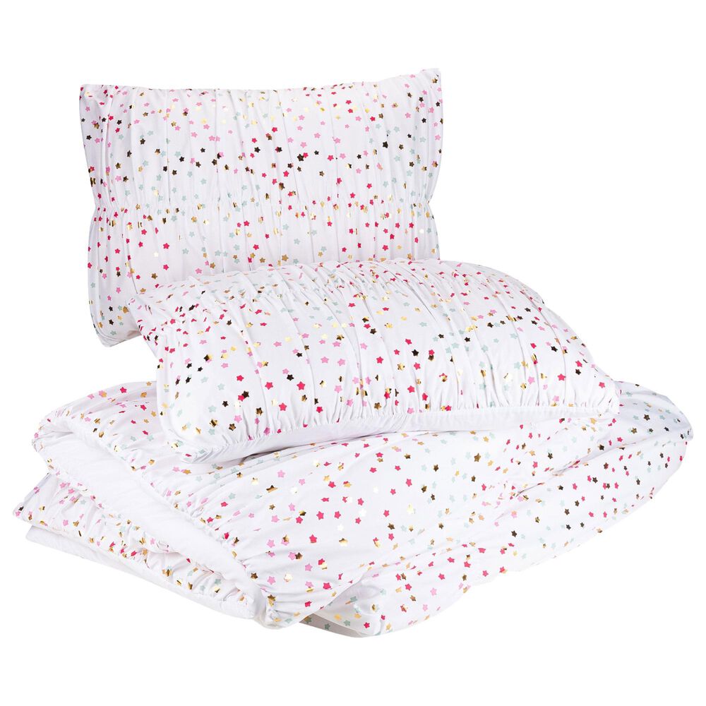 Peking Handicraft Iridescent Stars 2-Piece Twin/Twin XL Comforter Set in White, Pink, Aqua and Golden, , large