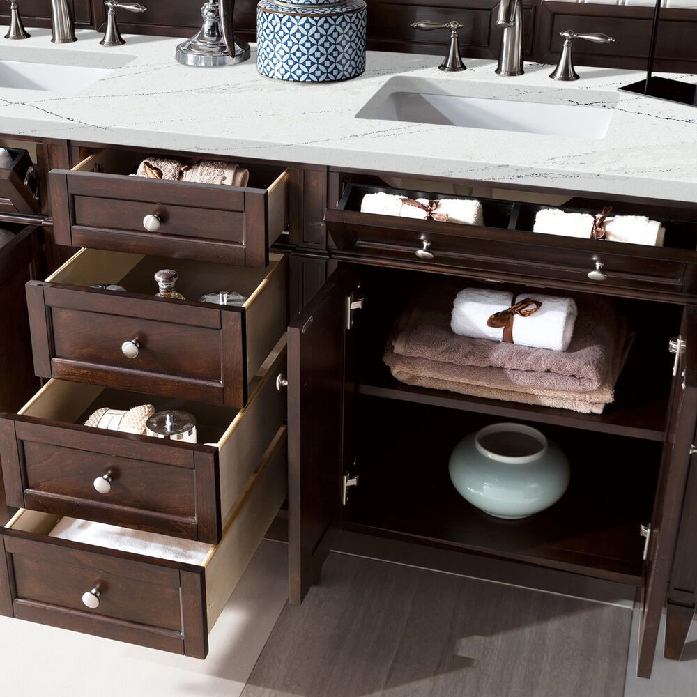 James Martin Vanities Brittany 72" Double Bathroom Vanity in Burnished Mahogany with 3 cm Parisien Bleu Silestone Top, Rectangular Sinks and FreePower Wireless Charger, , large
