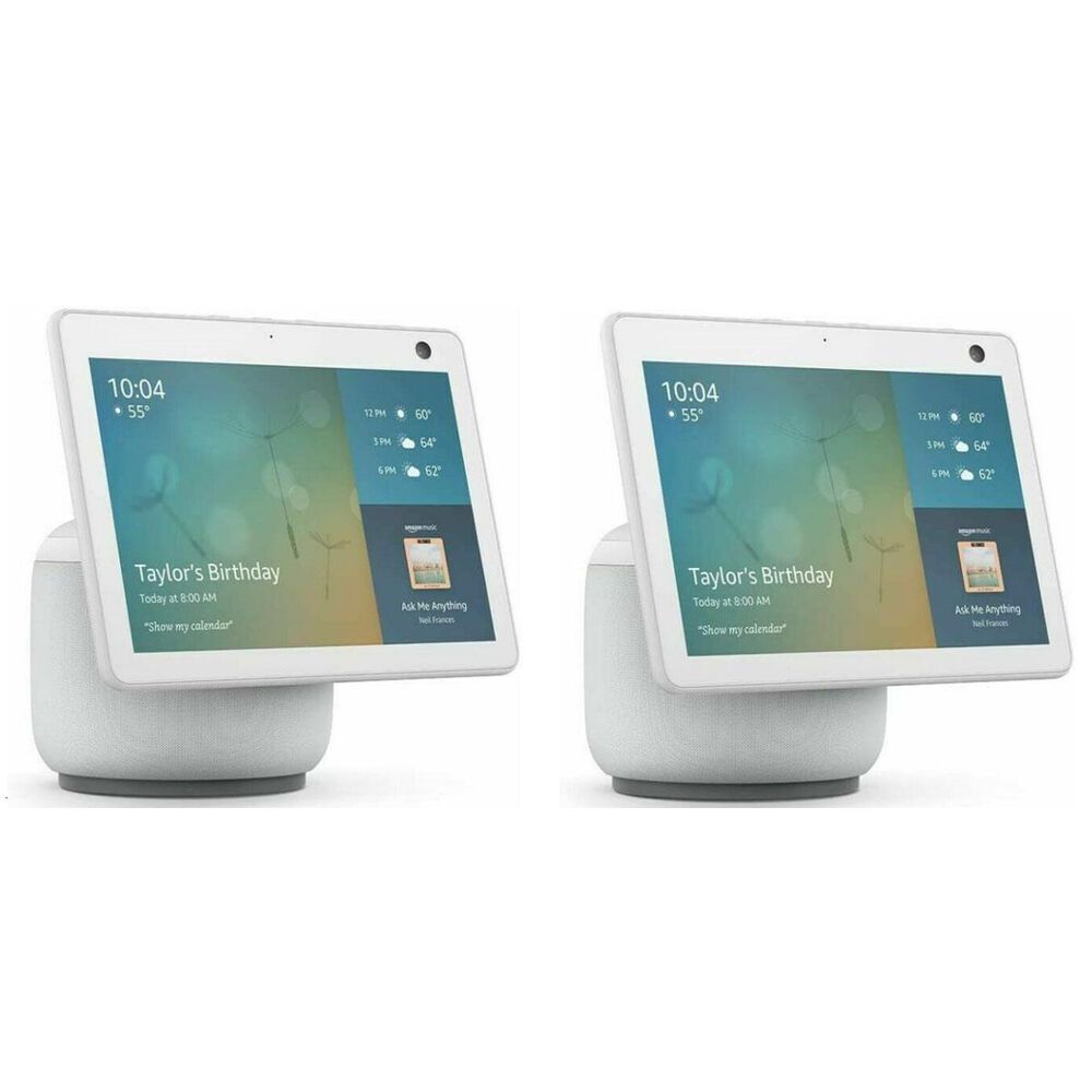 2 Echo Show 10 HD Smart Displays with Motion and Alexa - Glacier  White (3rd Generation)