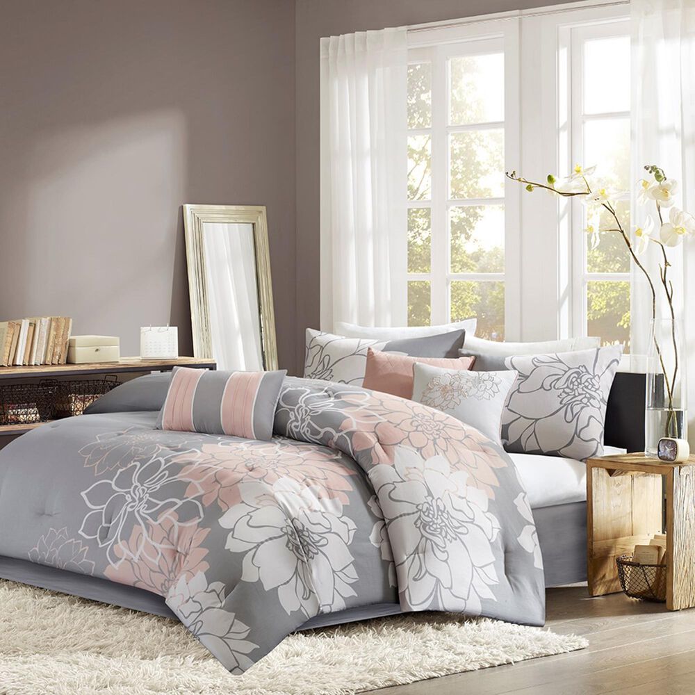 Hampton Park Lola 7-Piece Queen Comforter Set in Grey/Blush, , large