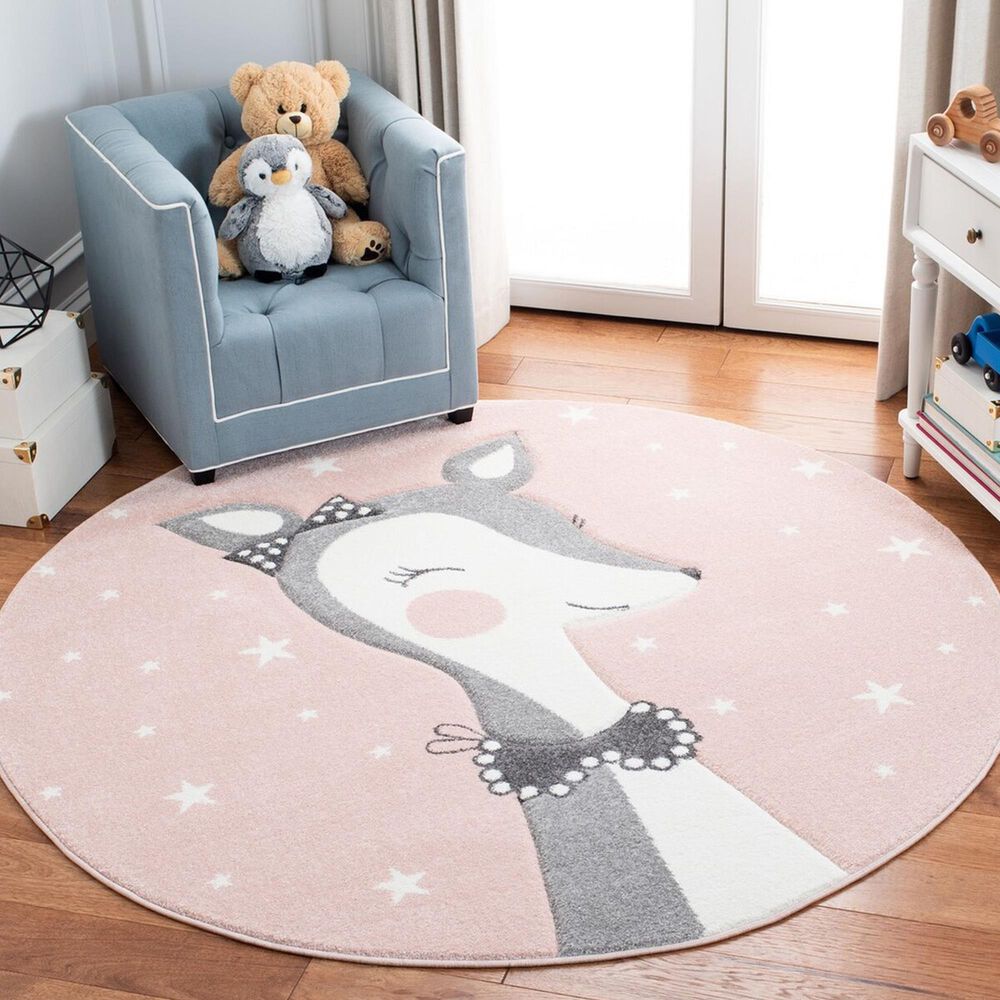 Safavieh Carousel CRK191 4&#39; Round Pink and Ivory Kids  Area Rug, , large