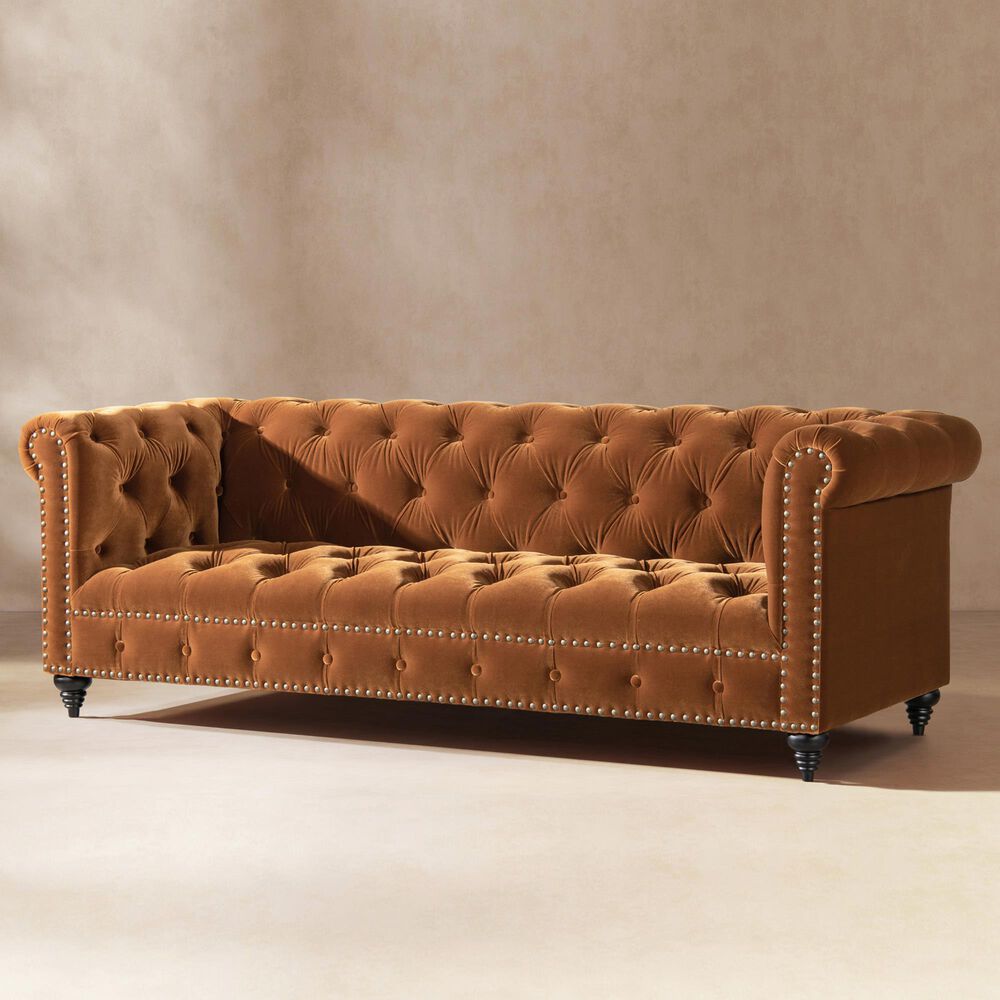 Jennifer Taylor Home Alto Stationary Sofa in Burnt Orange Velvet, , large