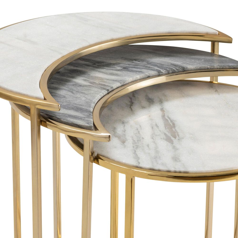 Crestview Collection Astronomy Nesting End Tables in Gold and White &#40;Set of 3&#41;, , large