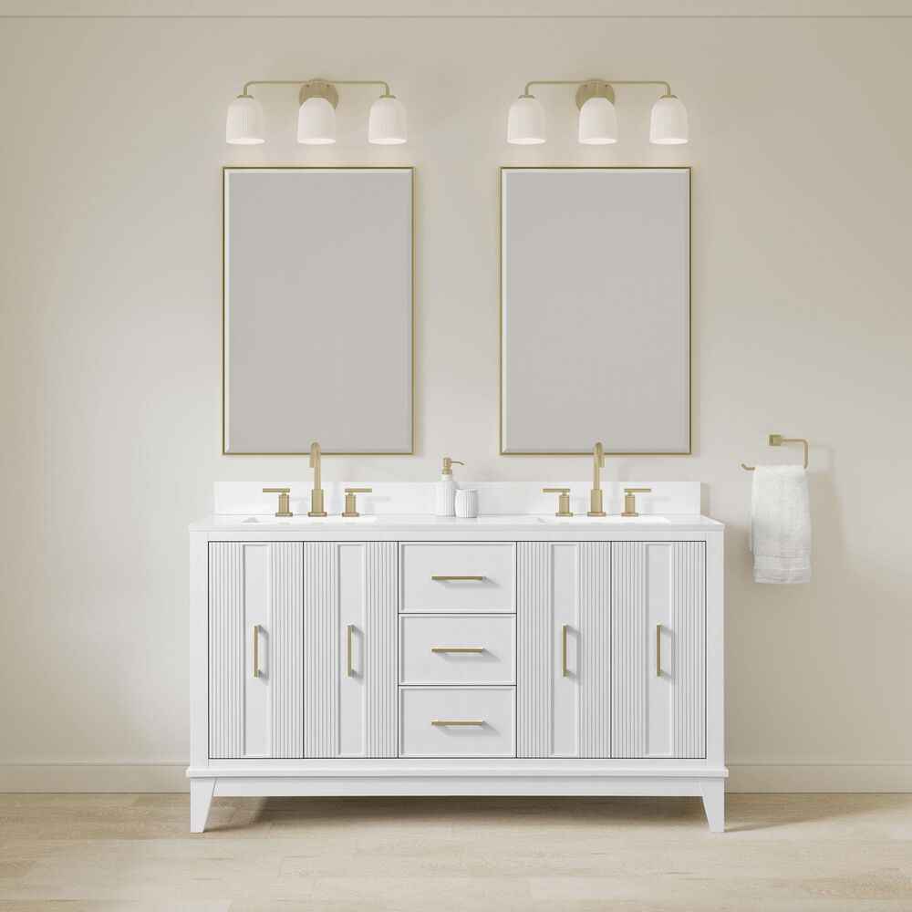 37B Fenwick 60" Double Bathroom Vanity in Bright White with Glossy White Composite Stone Top and Backsplash, , large