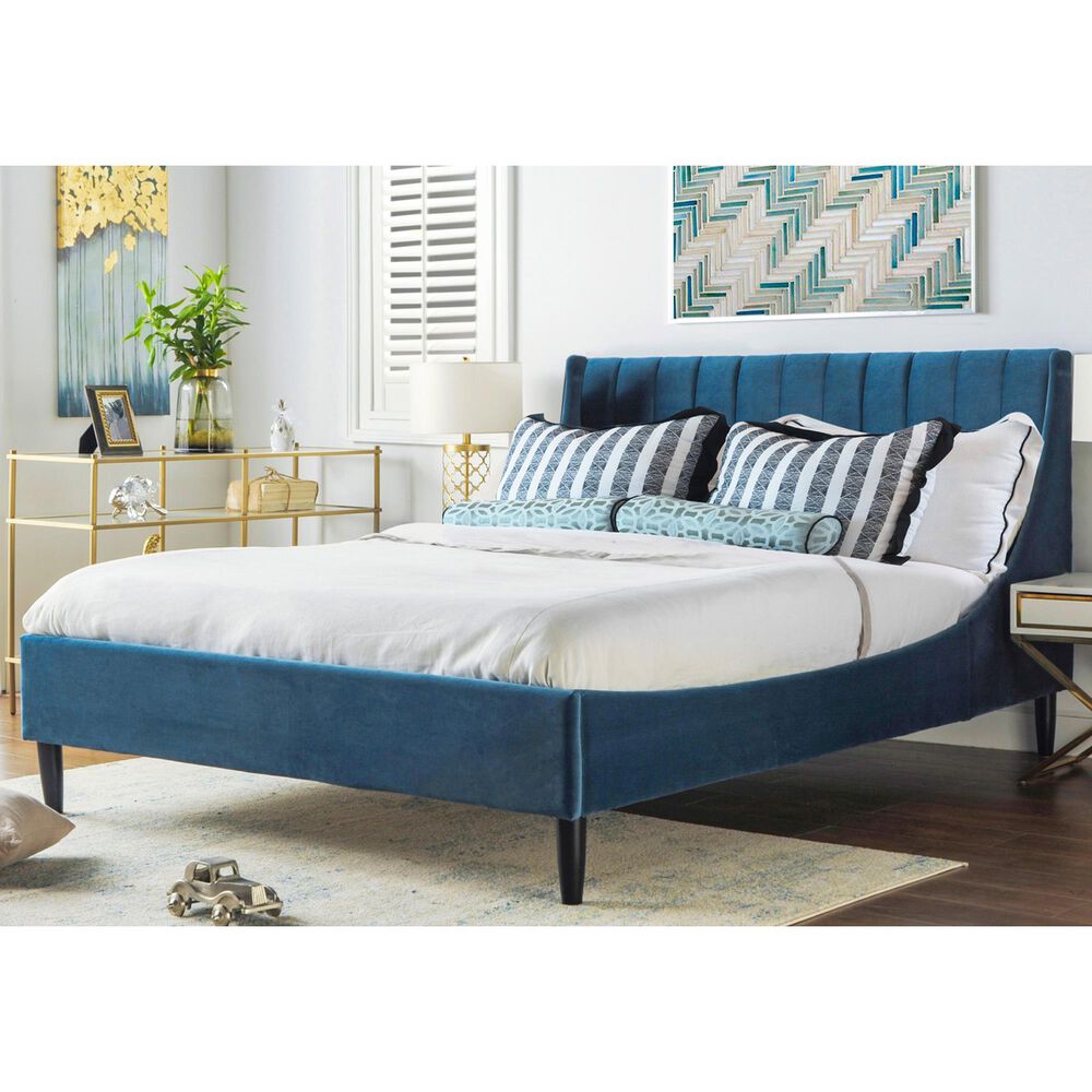 Jennifer Taylor Home Aspen Queen Upholstered Platform Bed in Satin Teal, , large