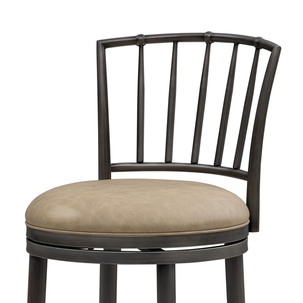 Armen Living Vince Bar Height Stool with Mushroom Brown Upholstery in Antique Pewter, , large