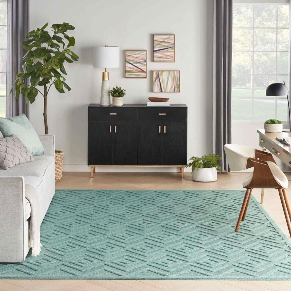 Nourison Versatile 7&#39; x 10&#39; Aqua and Teal Indoor/Outdoor Area Rug, , large