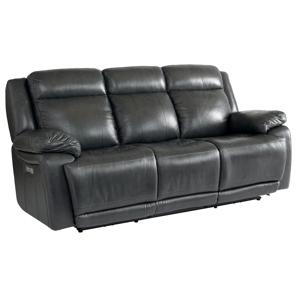 Bassett Evo Leather Recliner Sofa with Power Headrest in Graphite, , large