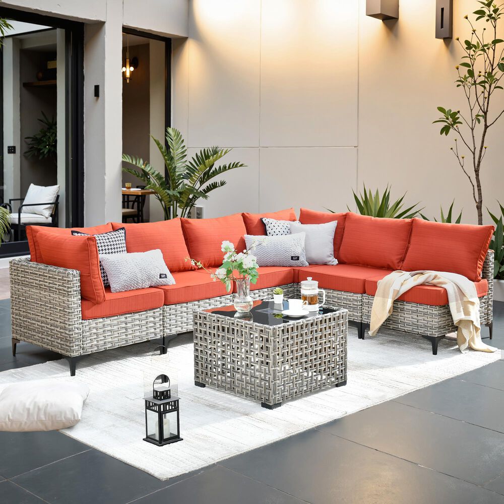 HOMLUX 7-Piece Patio Conversation Set in Orange Red, , large