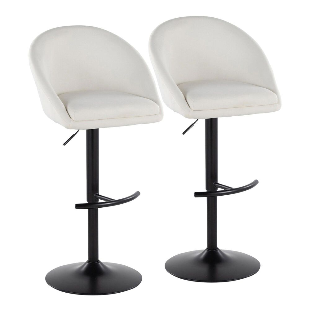 LumiSource Matisse Adjustable Swivel Barstool with Cream Fabric Upholstery in Black (Set of 2), , large