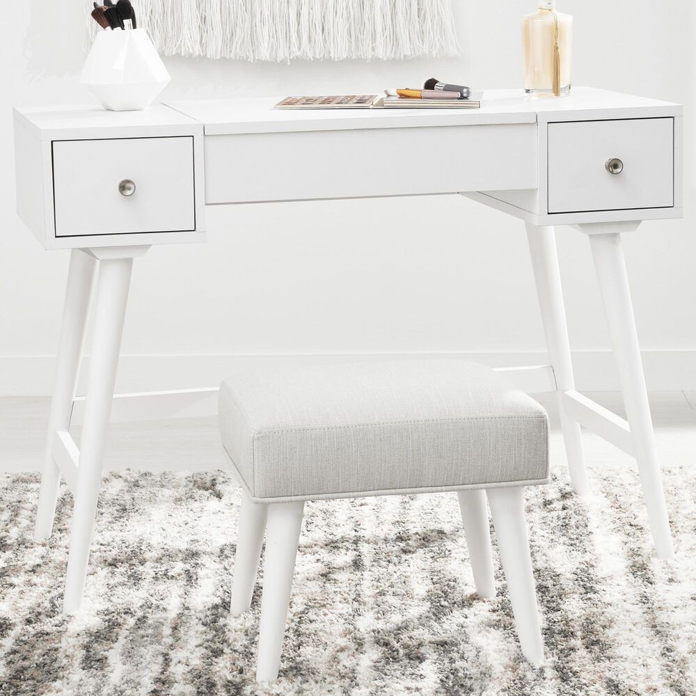 Ashley Thadamere Vanity with Stool in White, , large