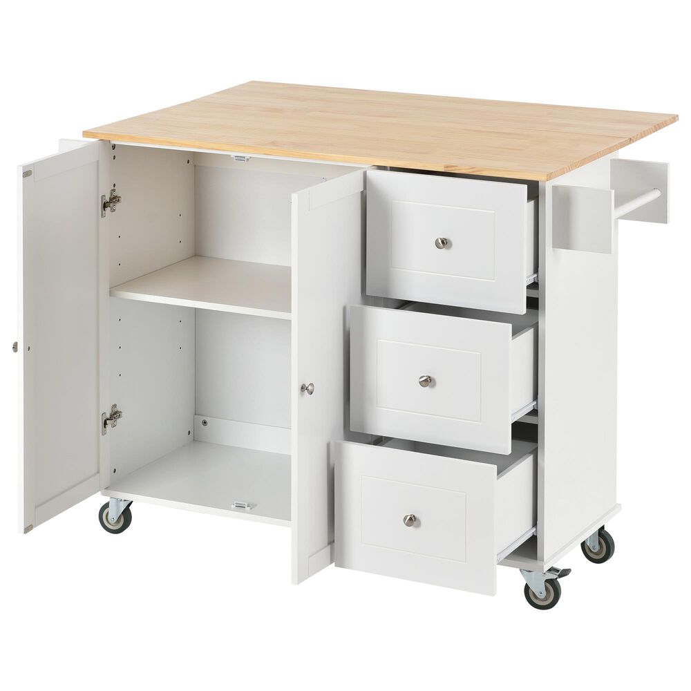 HOMLUX 53" Rolling Mobile Kitchen Island with Solid Wood Top and Locking Wheels in White, , large
