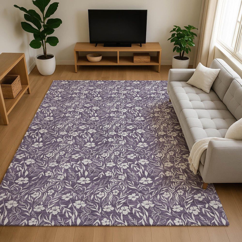 Dalyn Rug Company Soft Essentials Floral Purple 3' x 5' Indoor/Outdoor Area Rug, , large