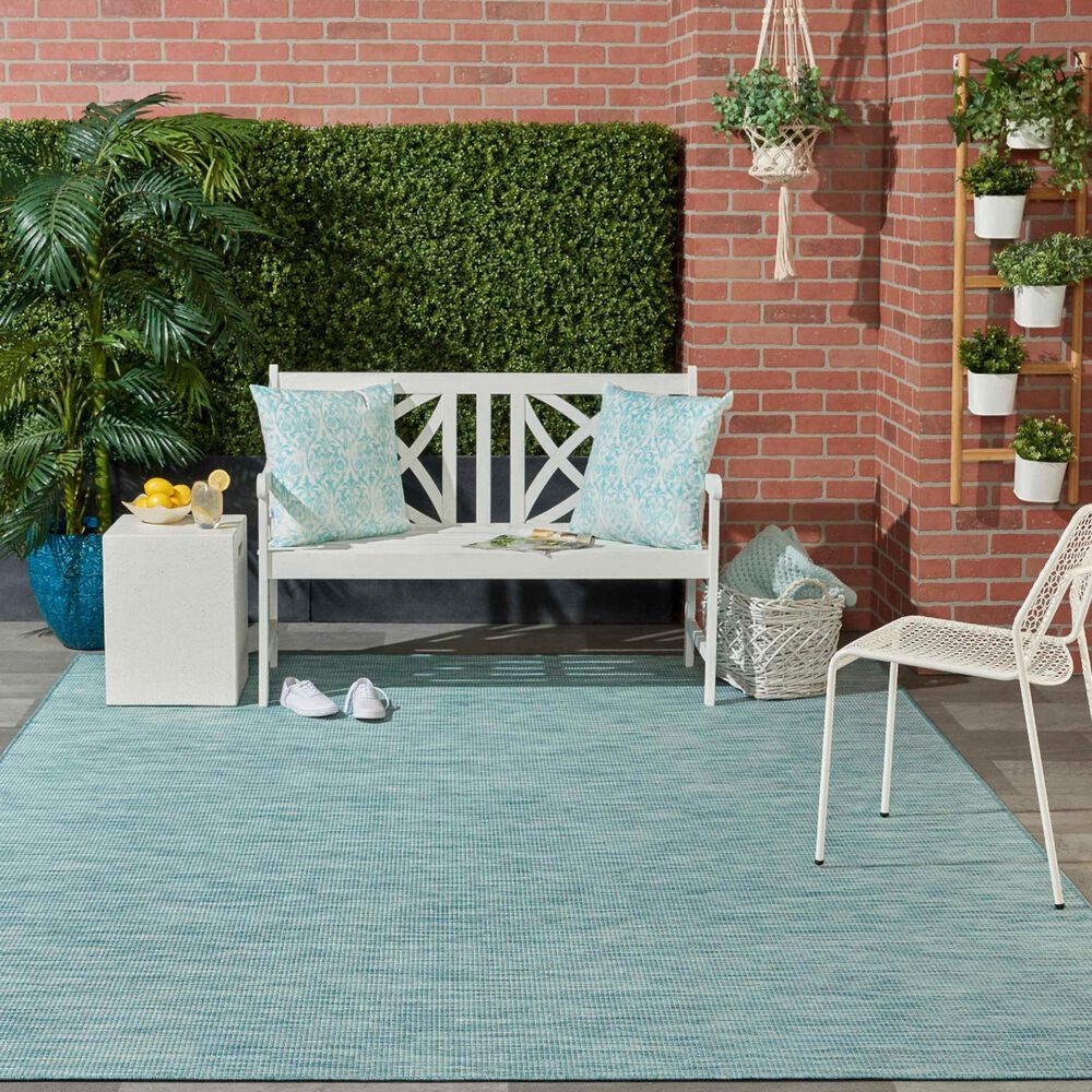 Nourison Positano 7&#39; x 10&#39; Aqua Indoor/Outdoor Area Rug, , large