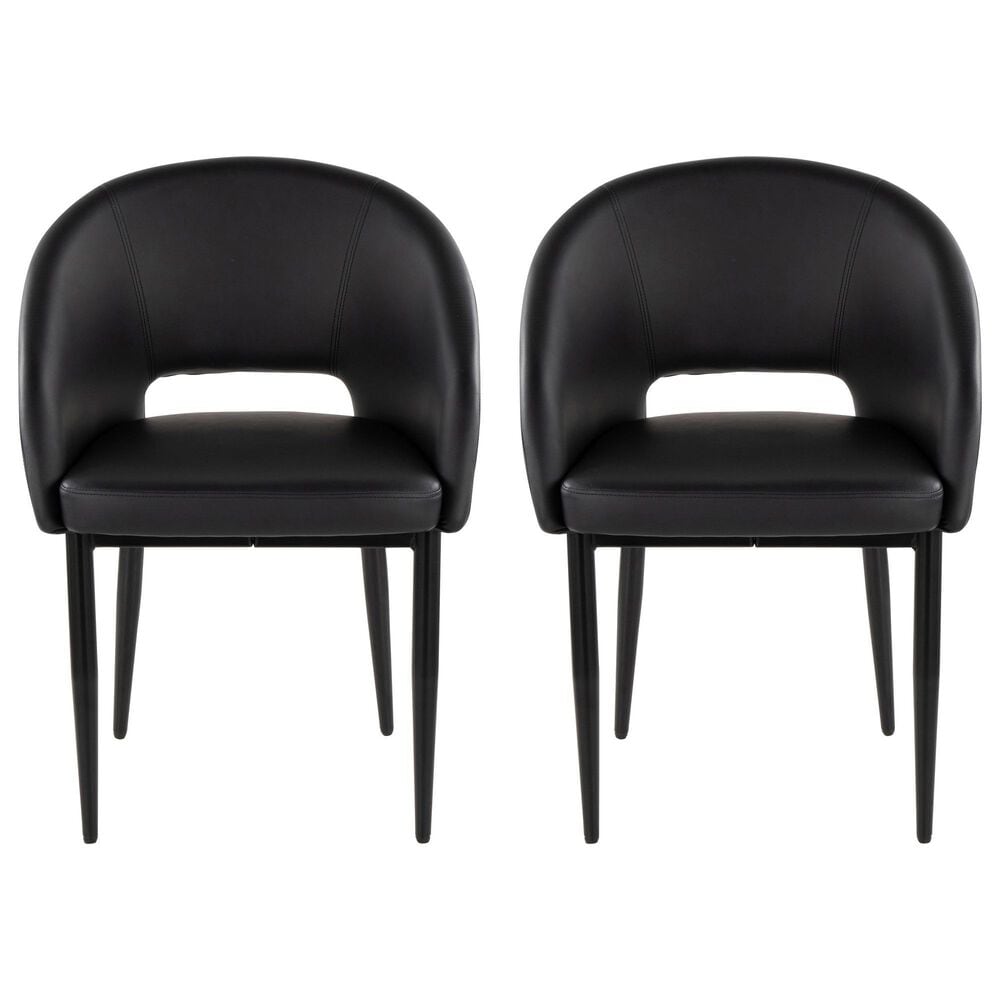 LumiSource Renee Arm Chair with Black Faux Leather Cushion in Black (Set of 2), , large