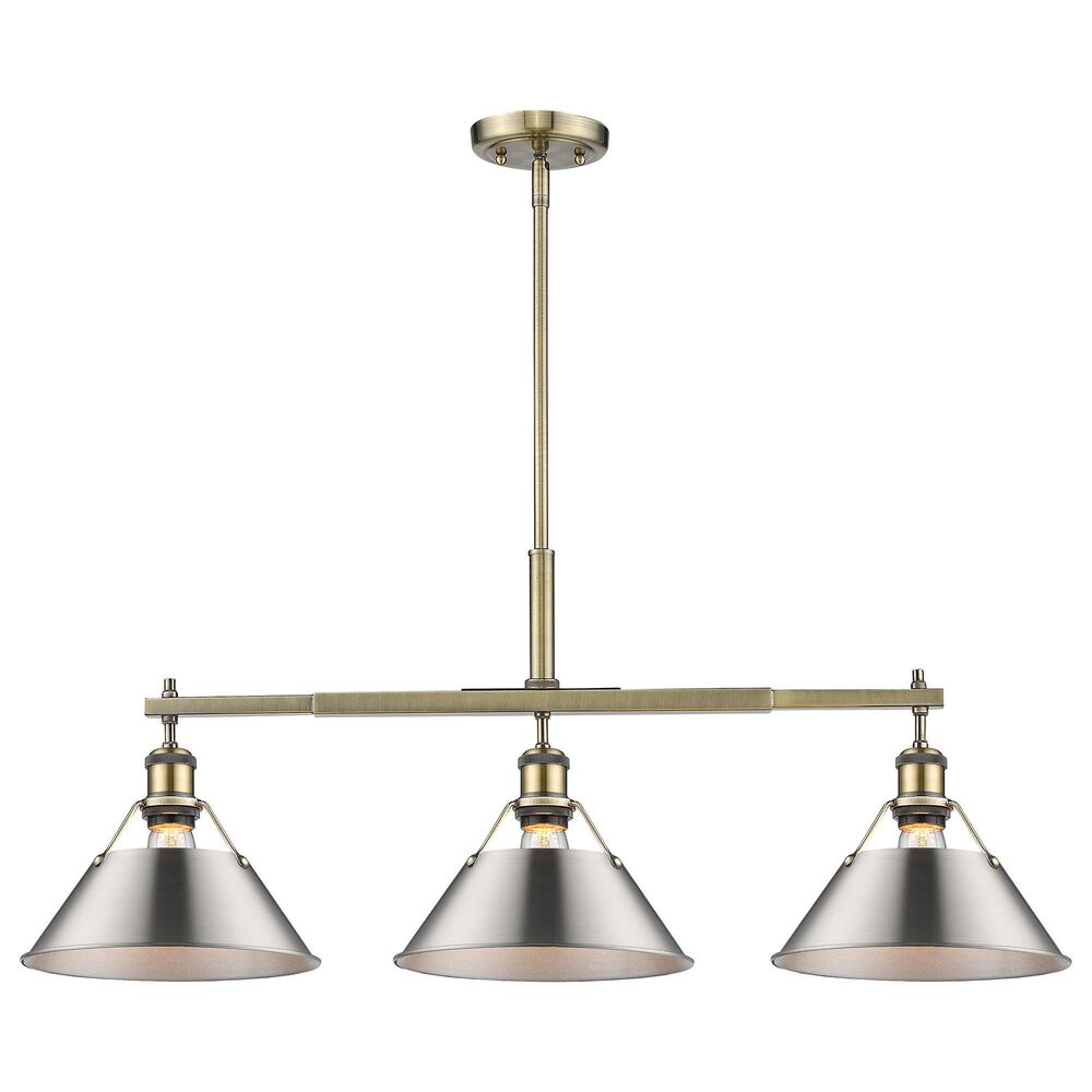 Golden Lighting Orwell 3-Light Linear Pendant with Pewter Shade in Aged Brass, , large