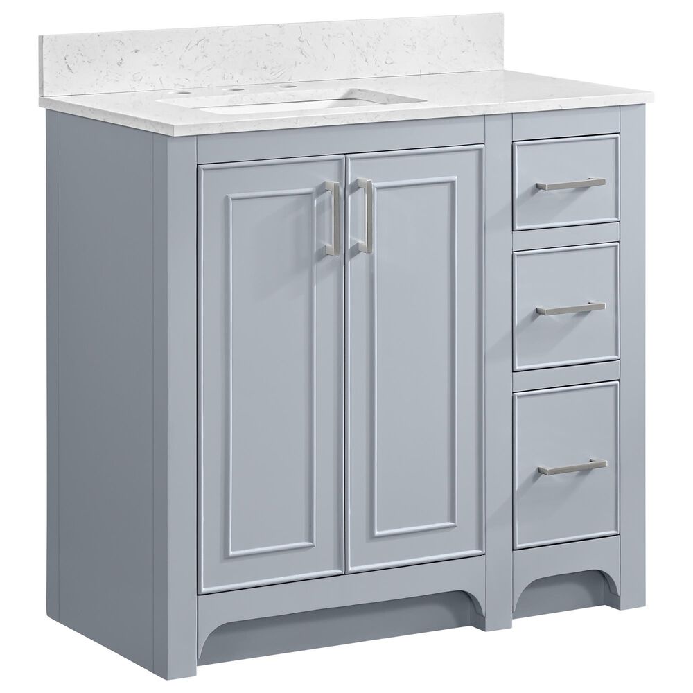 37B Lucerne 36" Single Bathroom Vanity Cabinet in Soft Blue with Marble Top and Backsplash, , large