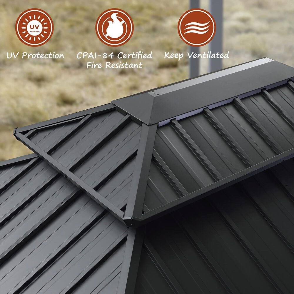 HOMLUX 24-ft x 12-ft Double Roof Outdoor Patio Gazebo in Gray with Hardtop Roof (Screen Included), , large