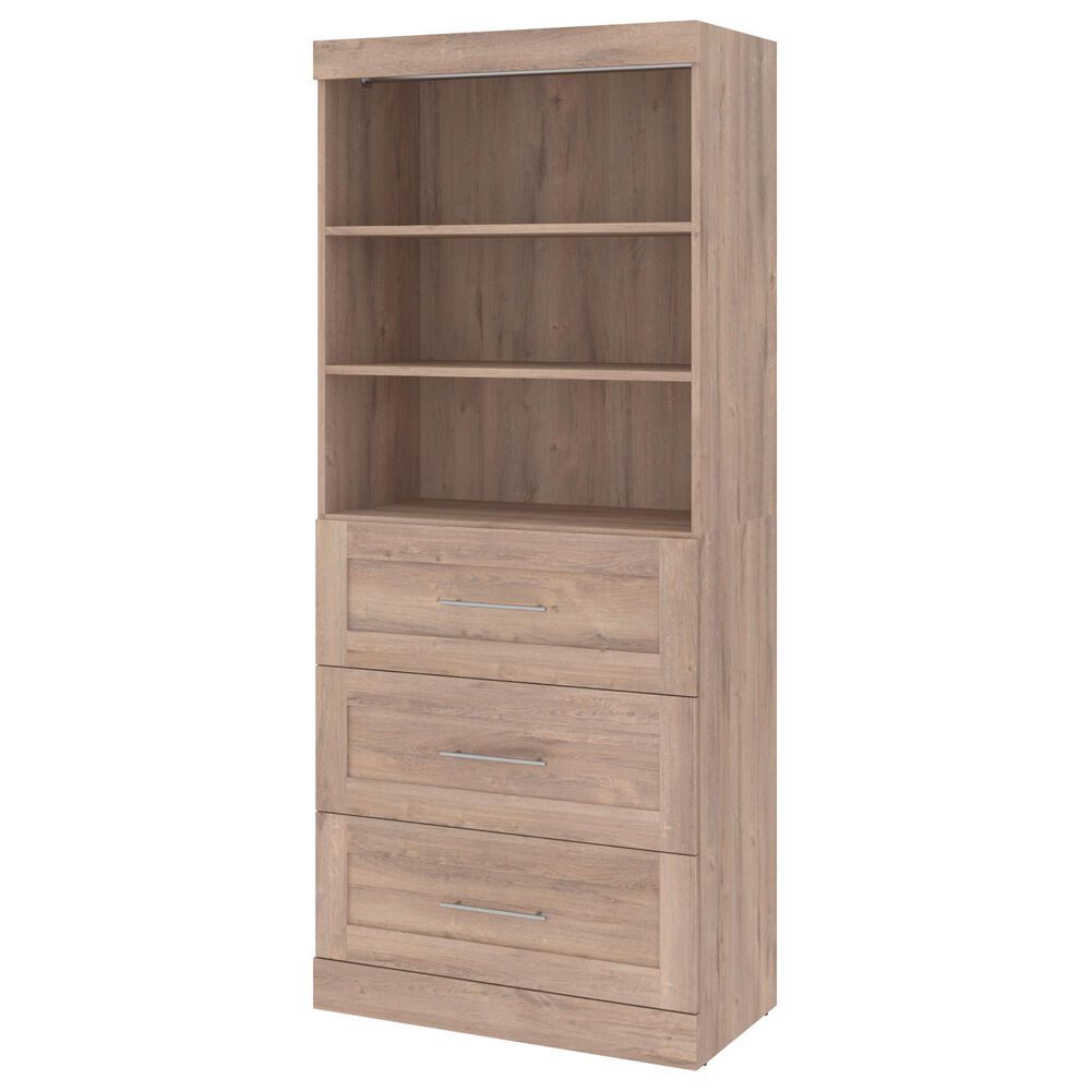 Bestar Pur 36" Storage Unit with 3-Drawer in Rustic Brown, , large