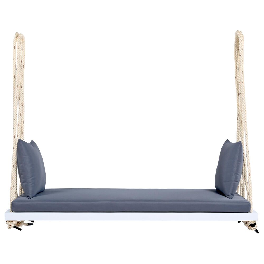 Hearth and Haven Topmax Outdoor Hanging Porch Swing Bench with Dark Gray Cushion in White, , large