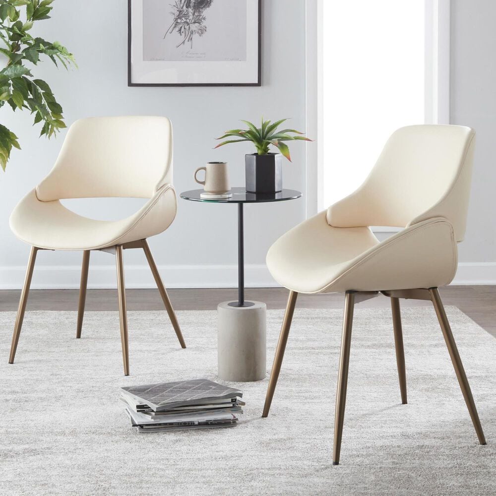 LumiSource Fabrico Side Chair with Cream Faux Leather Cushion in Antique Copper (Set of 2), , large