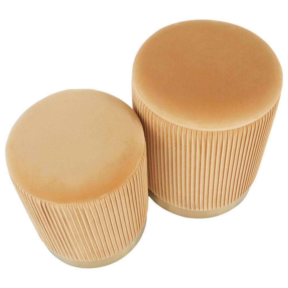 Lumisource Marla 2-Piece Nesting Pleated Ottoman Set in Orange, , large
